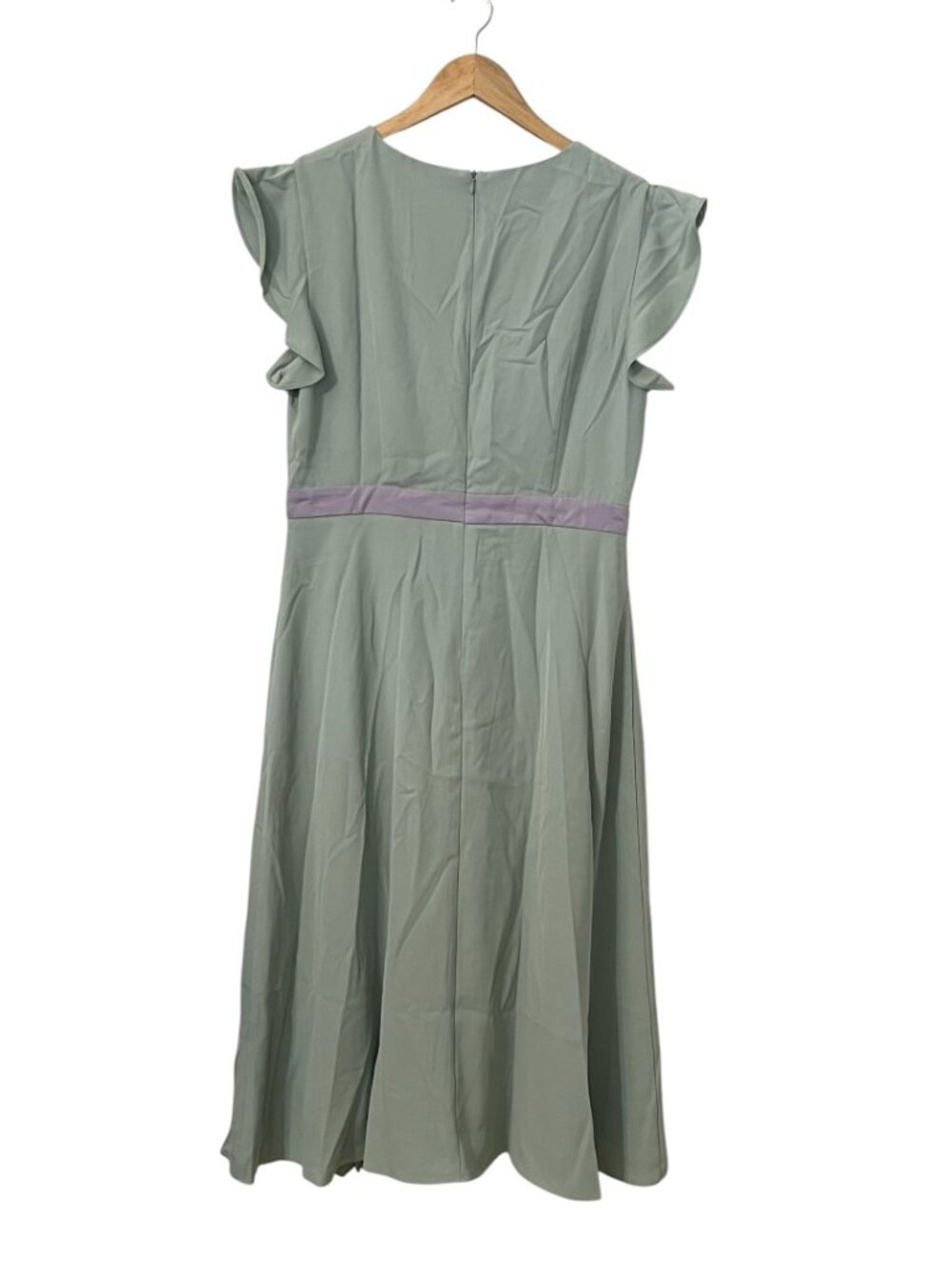 NWT MOTF Shein Pleated Midi Dress Women M Sage Green Flutter Pleat Sleeve Party - Picture 2 of 9